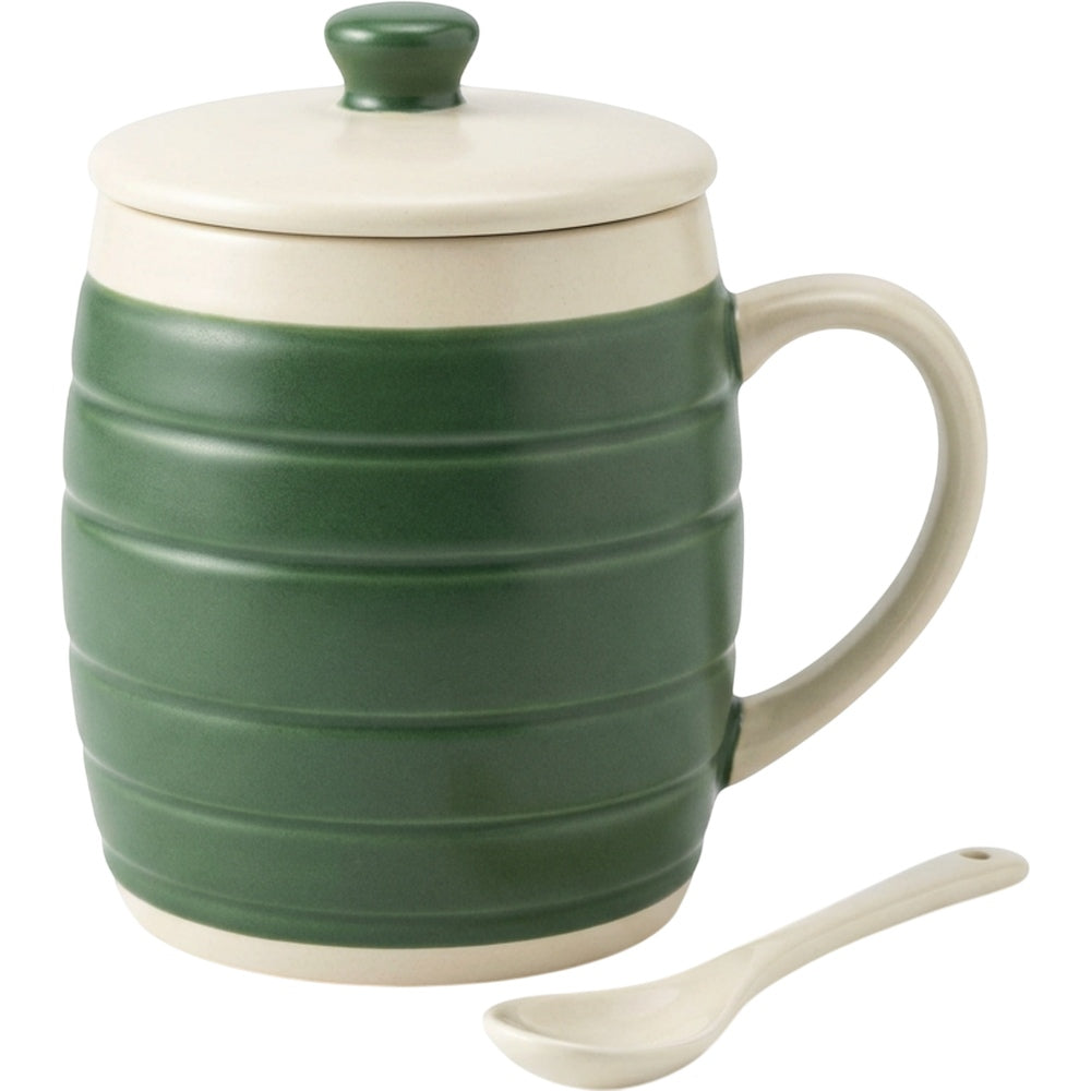 Wvkfn Horizontal Rib Lidded Ceramic Coffee Mug 13 oz Forest Cream - Product view
