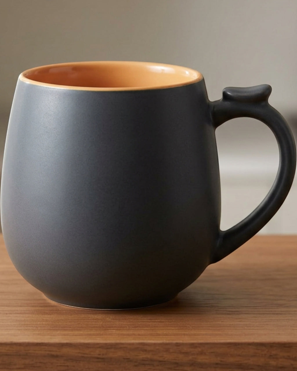 Wvkfn Wide Belly Thumb-Rest Ceramic Coffee Mug 16 oz Charcoal Apricot - Lifestyle view